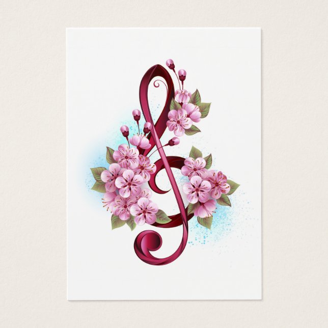 Notas de clave de trecho musical com flores de Sak (Frente)