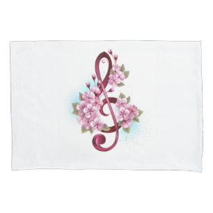 Notas de clave de trecho musical com flores de Sak
