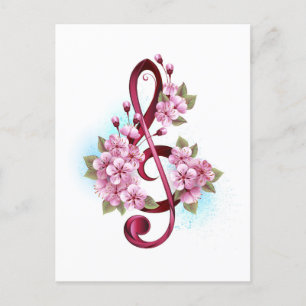 Notas de clave de trecho musical com flores de Sak