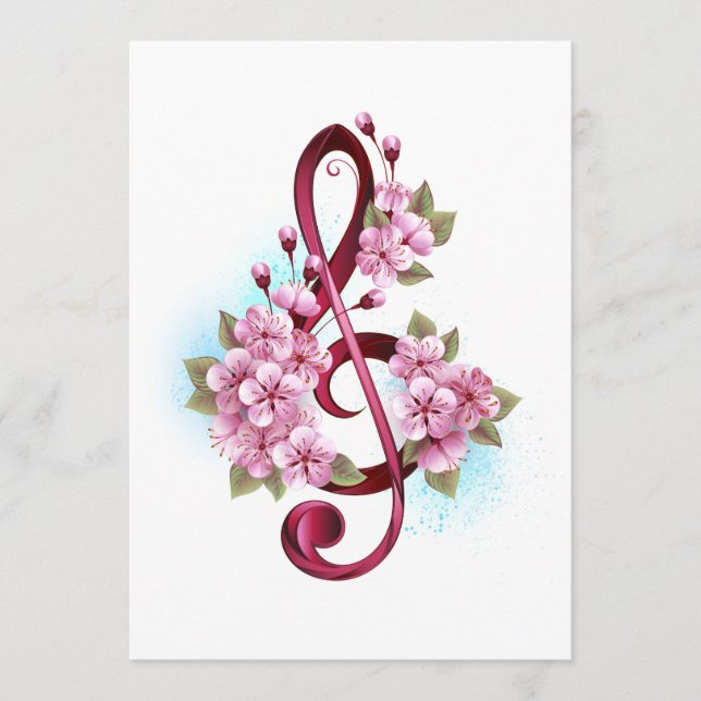 Notas de clave de trecho musical com flores de Sak (Frente)
