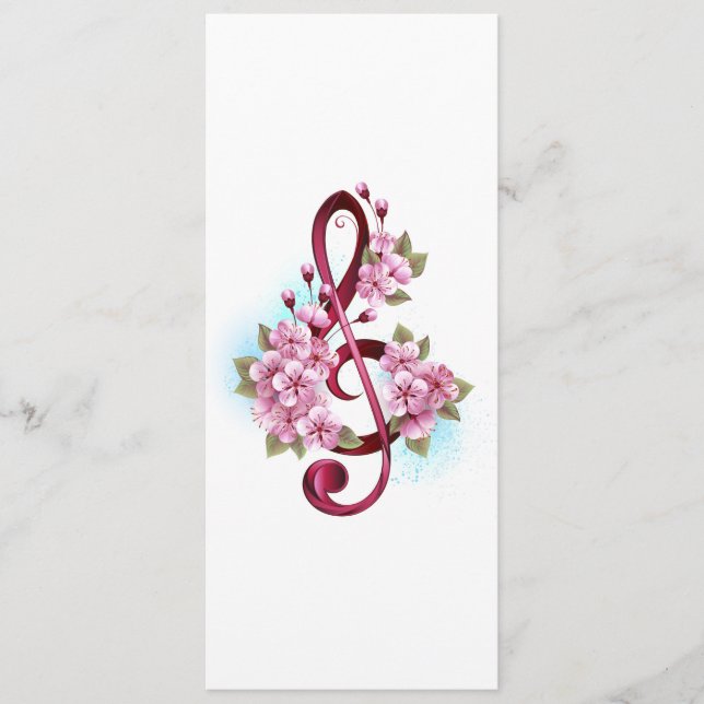 Notas de clave de trecho musical com flores de Sak (Frente)