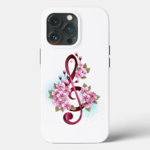 Notas de clave de trecho musical com flores de Sak