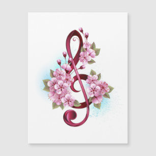 Notas de clave de trecho musical com flores de Sak
