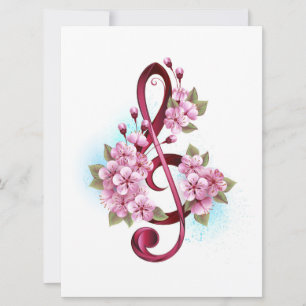 Notas de clave de trecho musical com flores de Sak