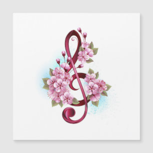 Notas de clave de trecho musical com flores de Sak