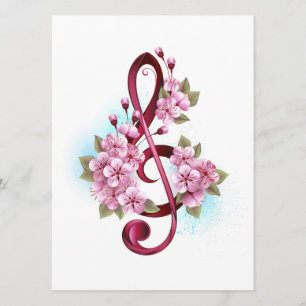 Notas de clave de trecho musical com flores de Sak