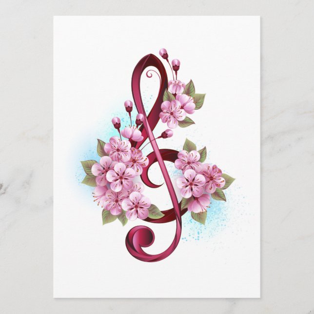 Notas de clave de trecho musical com flores de Sak (Frente)