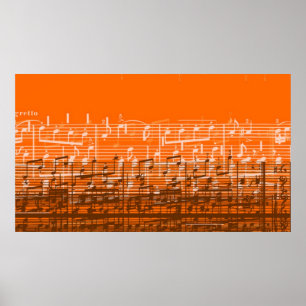 Notas de música laranja-claras poster