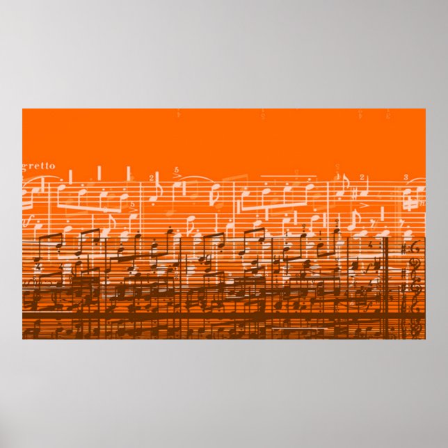 Notas de música laranja-claras poster (Frente)