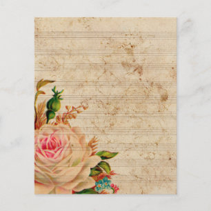 Notas de música vintage com flor de rosa