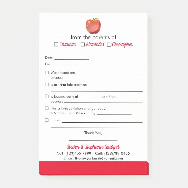 Notas de Perdão para Estudantes para Bloco de Nota (Frente)