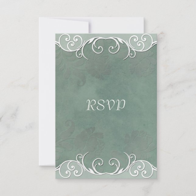 Notas de RSVP de Casamento com Rosa Verde Salvia (Frente)