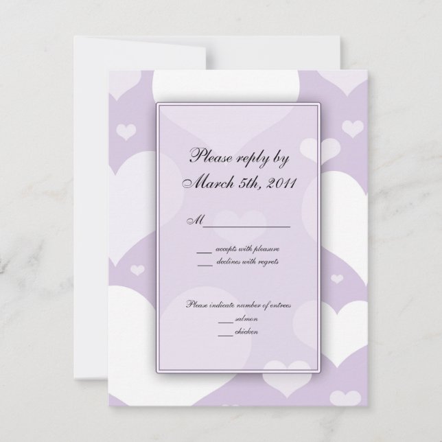 Notas de RSVP de Casamento Lavanda com Corações (Frente)