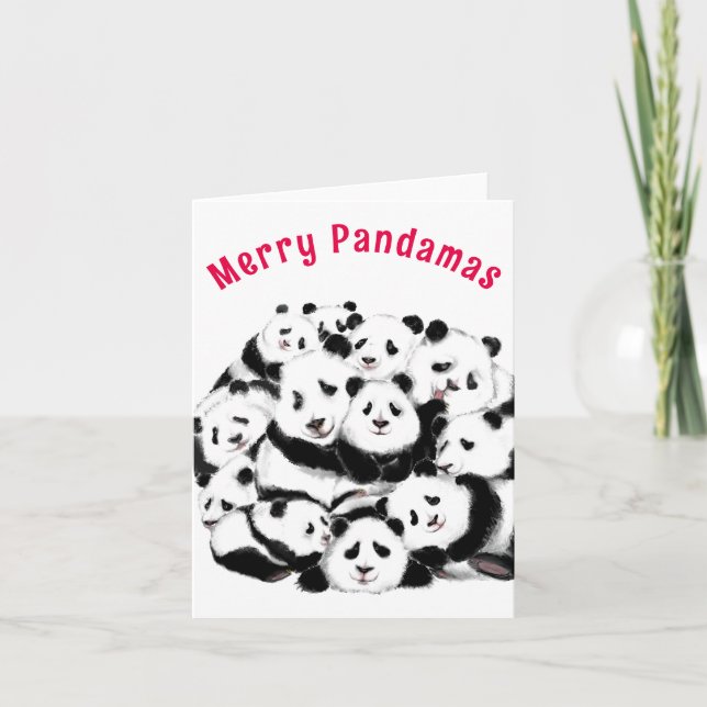Notas Família de Pandas Felizes com Cartão de Natal - Pi (Frente)