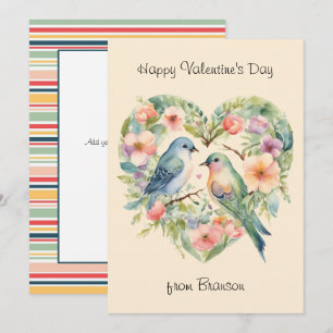 Notas Feliz dia de os namorados Watercolor Birds Cartão 