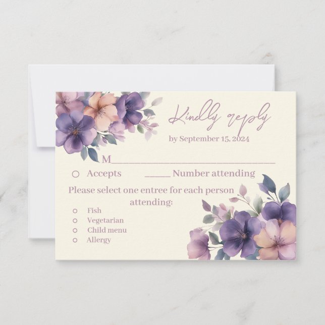 Notas Flores cor-de-rosa, Cartão RSVP de Casamento (Frente)