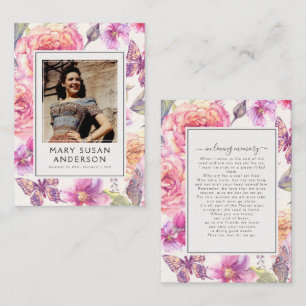 Notas Foto Rosa Floral Cartão de Poema do Funeral Memori