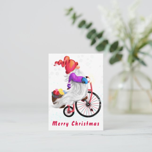 Notas Gnomo com Bicicleta e Cartão de Natal de presentes (Em pé/Frente)