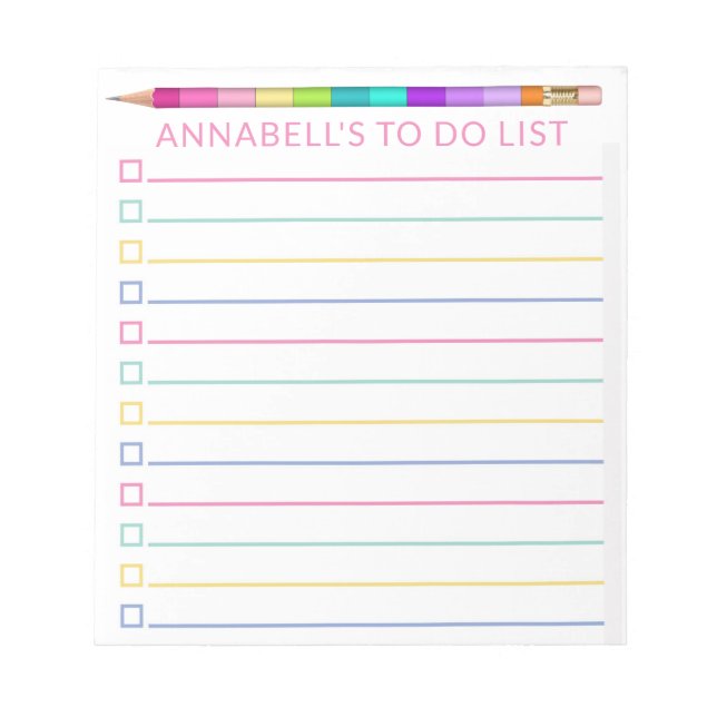 Notas Lápis de Bloco de Cores Rosa a Ser Personalizado (Frente)