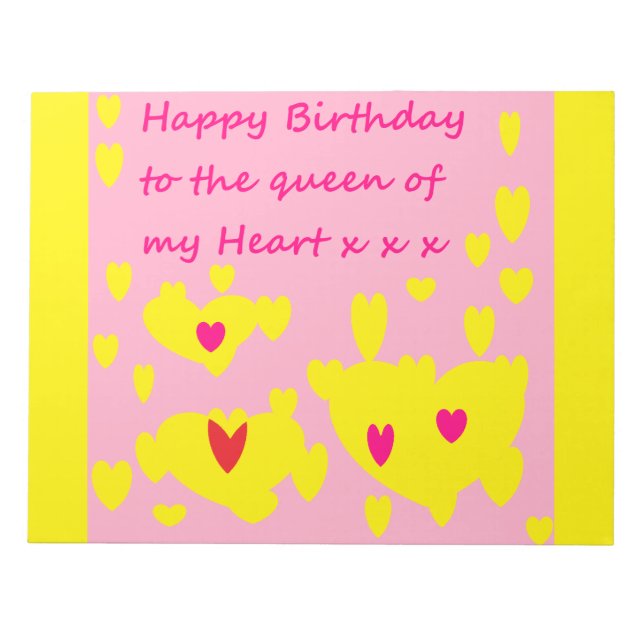 Notas Mensagem de amor de aniversário feliz em um bloco  (Frente)