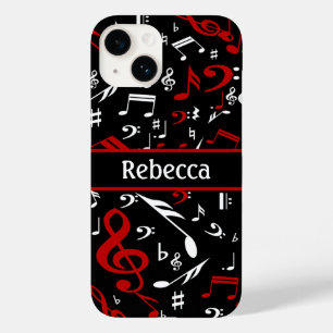 Notas musicais brancas e pretas vermelhas