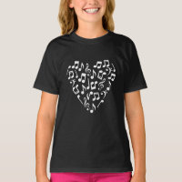 Notas musicais Camisas cardíacas (preto e branco)