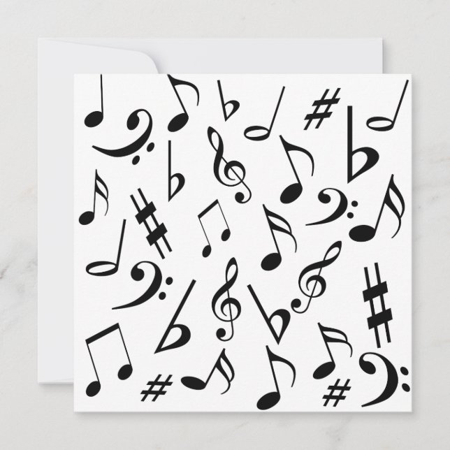 Notas Musicais Convite Personalizável Branco Preto (Frente)