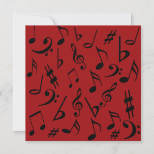 Notas Musicais Convite Personalizável Vermelho e P