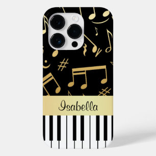 Notas Musicais e Chaves Piano Pretas e Douradas