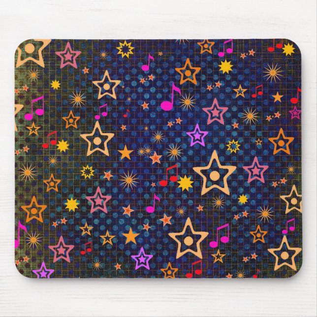 Notas musicais e estrelas: Mousepad feito sob (Frente)