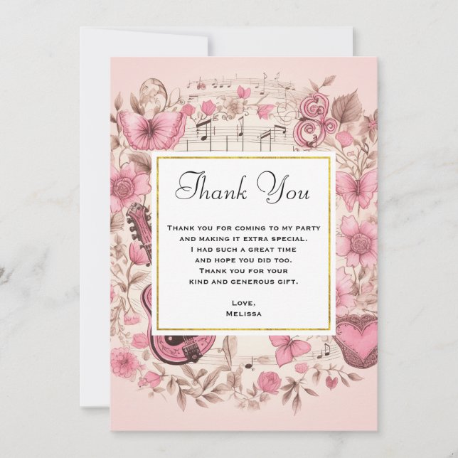 Notas Musicais e Flores Elegantes Obrigado (Frente)