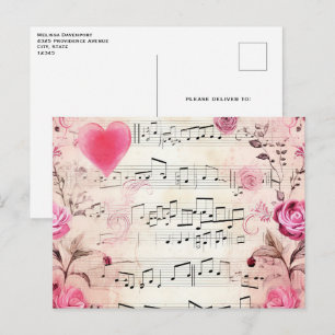 Notas Musicais e Rosas Design Vintage