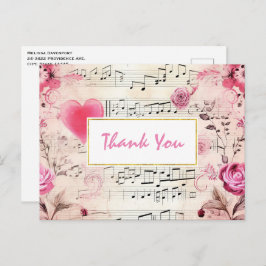 Notas Musicais e Rosas Design Vintage Obrigado