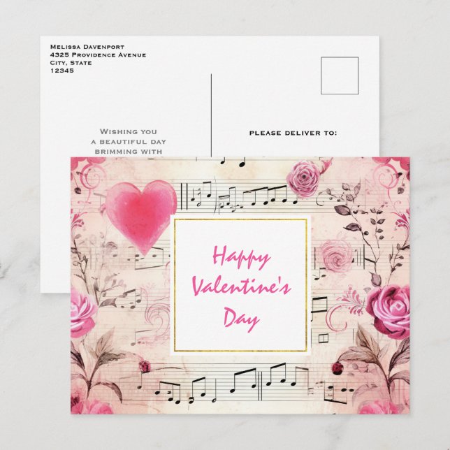 Notas Musicais e Rosas Vintage Design (Frente/Verso)