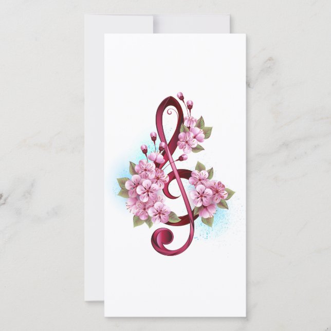 notas musicais em clave de sol com flores de Sakur (Frente)