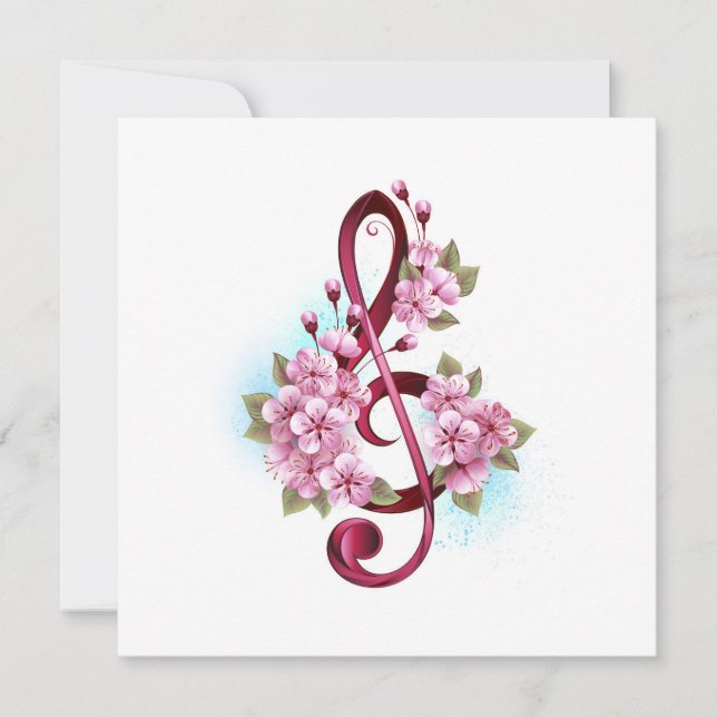 Notas musicais em clave de sol com flores de Sakur (Frente)