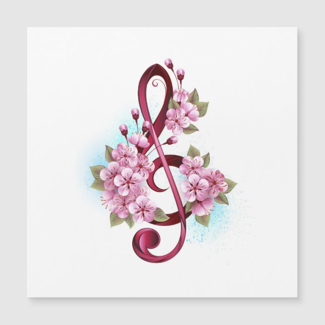 notas musicais em clave de sol com flores de Sakur (Frente)