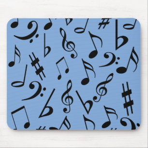 Notas Musicais Mousepad - Azul-Céu e Preto