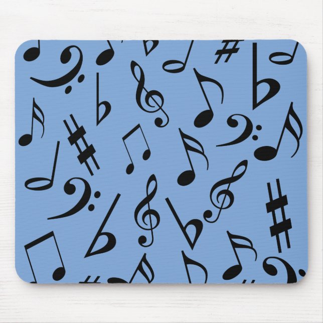 Notas Musicais Mousepad - Azul-Céu e Preto (Frente)