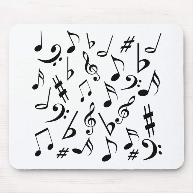 Notas Musicais Mousepad - Preto e Branco (Frente)