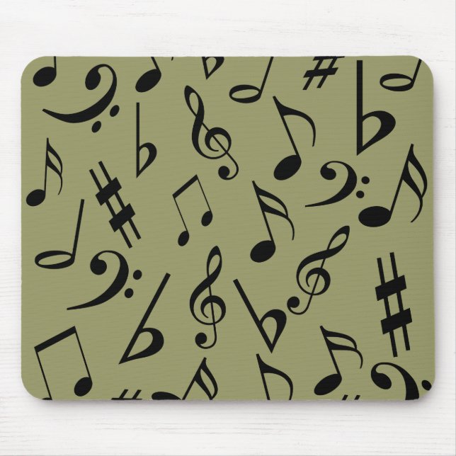 Notas Musicais Mousepad - Verde Azeite Pálido (Frente)