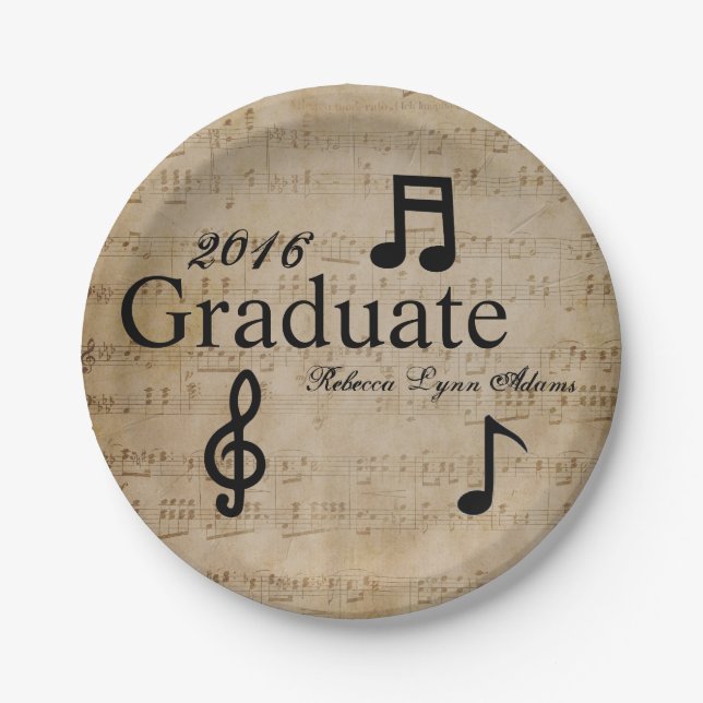Notas Musicais - Prato de Papel de Formatura (Frente)