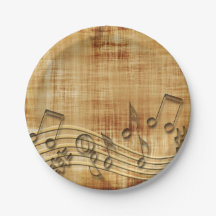 Notas Musicais, Prato de Papel Marrom Abstrato