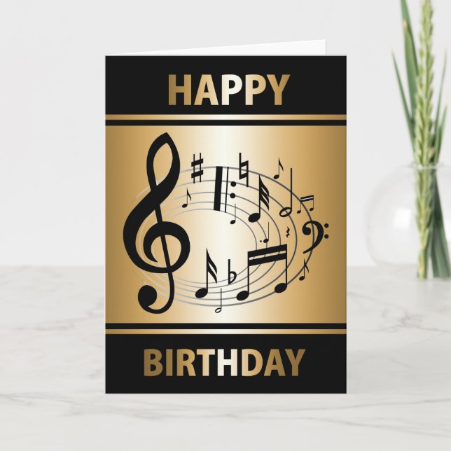 Notas musicais pretas na forma oval no aniversário (Frente)