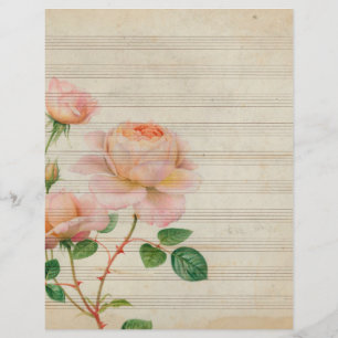 Notas musicais sepia vintage com rosa cor-de-rosa