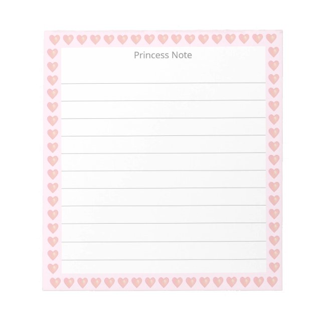 Notas Nota de Princesa & Corações Rosas em Bloco de Nota (Frente)
