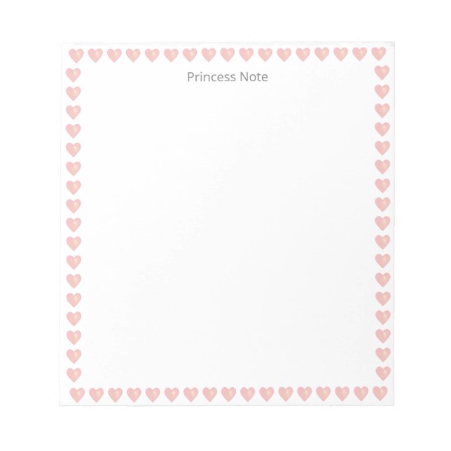 Notas Nota de Princesa & Corações Rosas em Bloco de Nota (Frente)