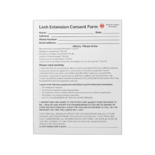 Notas *Novo* Formulário de consentimento Lash no bloco d