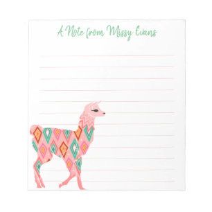 Notas O lama cor-de-rosa bonito personalizou o bloco de
