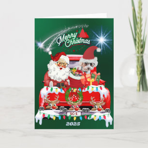 Notas Papais noeis e Poodle Feliz Cartão Verde de Natal